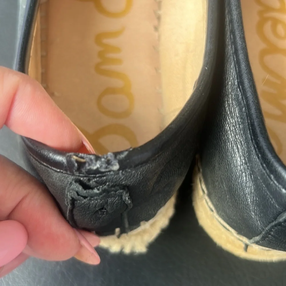 (Flaws) Sam Edelman Carrin Black Leather Platform Espadrilles Size 7
